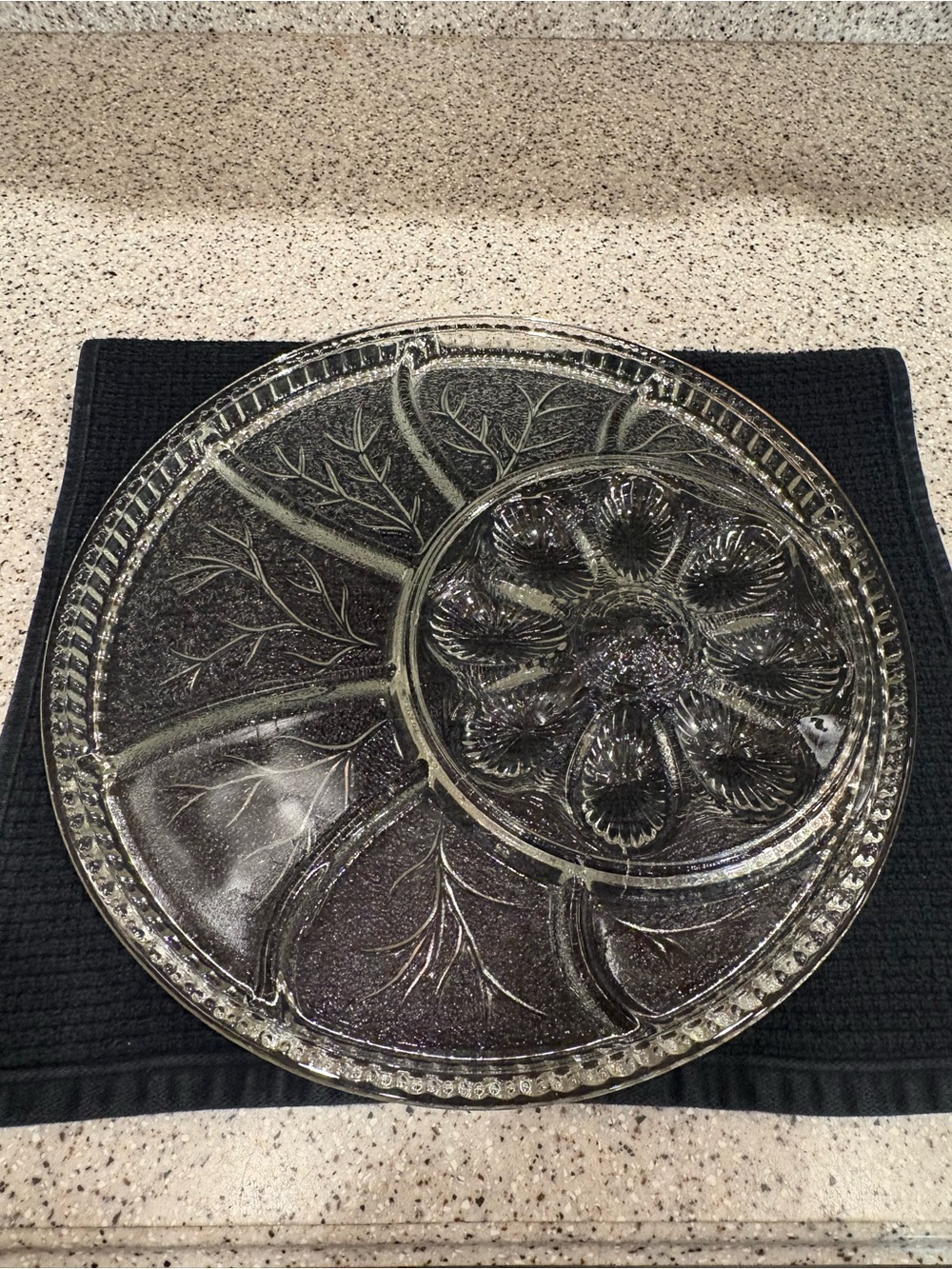 Vintage Indiana Glass Pebble Leaf deviled egg and relish serving platter